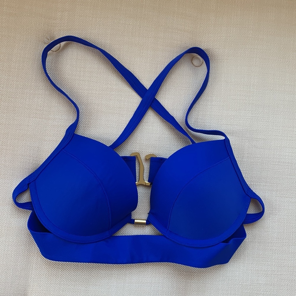 Blue push up cross back bikini top